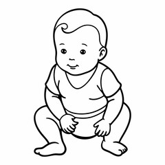 Line drawing of baby in diapers art vector illustration