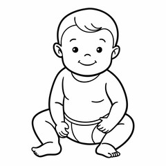 Line drawing of baby in diapers art vector illustration