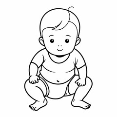Line drawing of baby in diapers art vector illustration