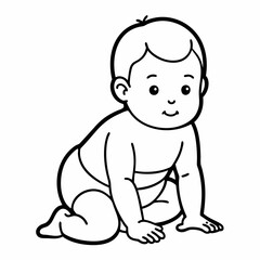 Line drawing of baby in diapers art vector illustration