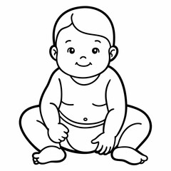 Line drawing of baby in diapers art vector illustration