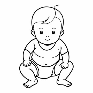 recommend clip art: Line drawing of baby in diapers art vector illustration