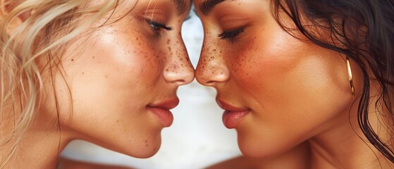  A close-up of two women with freckled hair and freckled skin One has freckled hair, while the other displays an abundance of freckles on her skin