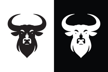 A bull head silhouette with black and white background.