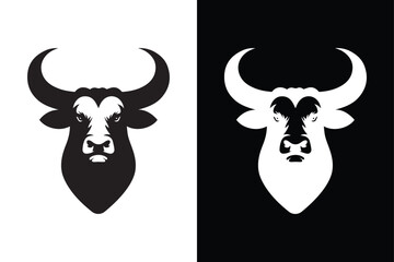 A bull head silhouette with black and white background.