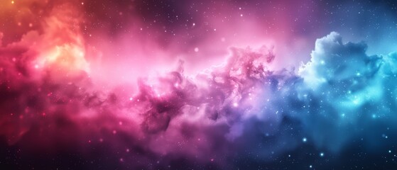 Naklejka premium A vibrant sky teeming with numerous stars and a cloud painted pink, blue, and purple