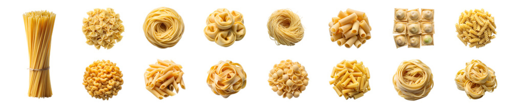 PNG set assorted pasta types isolated transparent