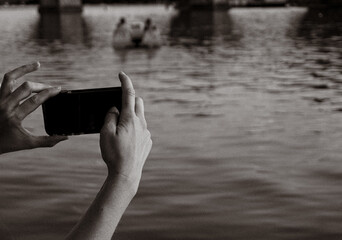 A person photographing with her mobile phone