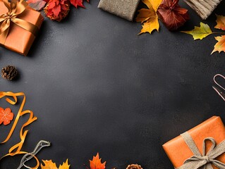 Fall and Autumn season overhead shot elements background with copy space