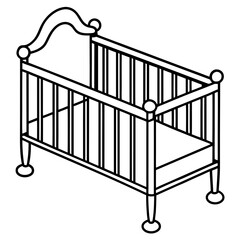 Baby bed line art vector illustration