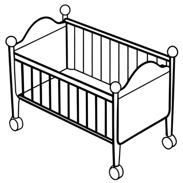 recommend clip art: Baby bed line art vector illustration