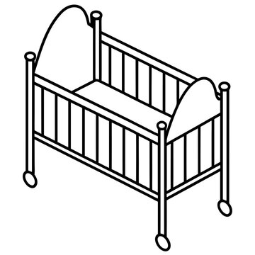 recommend clip art: Baby bed line art vector illustration