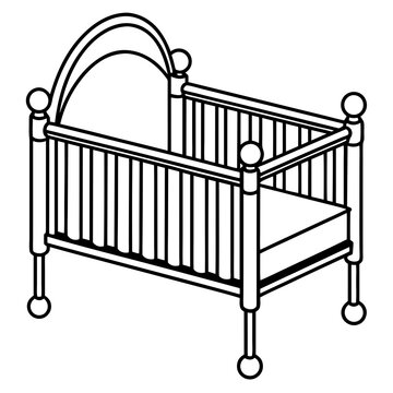 recommend clip art: Baby bed line art vector illustration