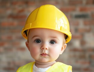 Serious baby construction worker