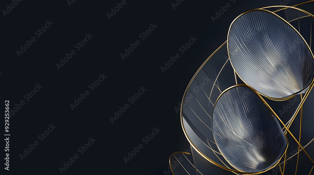 Aufkleber abstract design with metallic gold and silver wireframe elements on a dark background, creating a mo