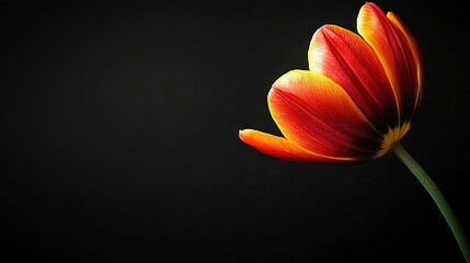   A macro shot of a vibrant red-yellow bloom against a dark backdrop, featuring a hazy surroundings