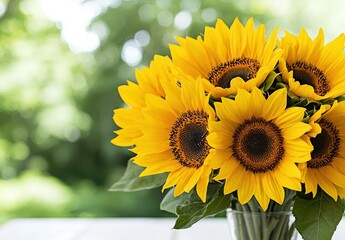 Fototapeta premium Vibrant sunflowers in a vase