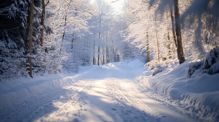 Obraz premium Snow-covered tree in a winter landscape with mountains and a clear blue sky, creating a serene and festive atmosphere. Perfect for winter and holiday themes.