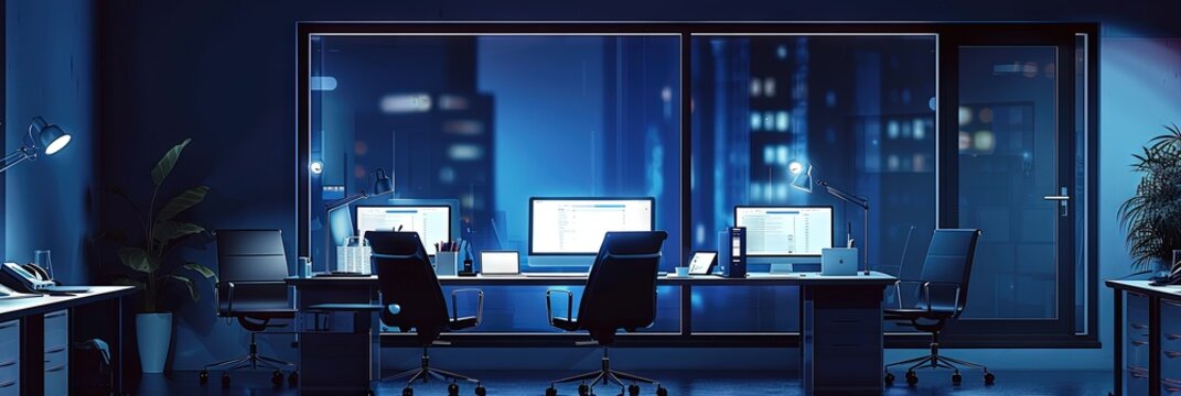 clean office. dark blue color walls