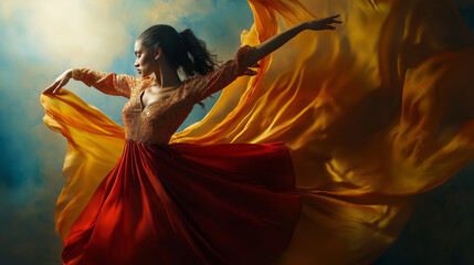 Latina dancer in a traditional flamenco dress