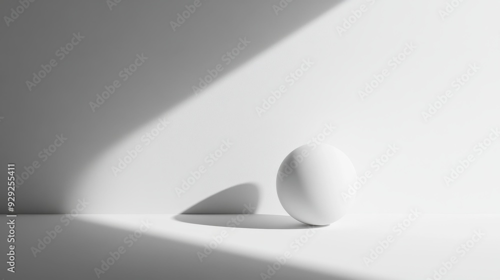 Poster a minimalistic scene featuring a white sphere casting a shadow on a light background.
