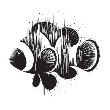 recommend clip art: silhouette of Clownfish filled with cityline in rough drawing