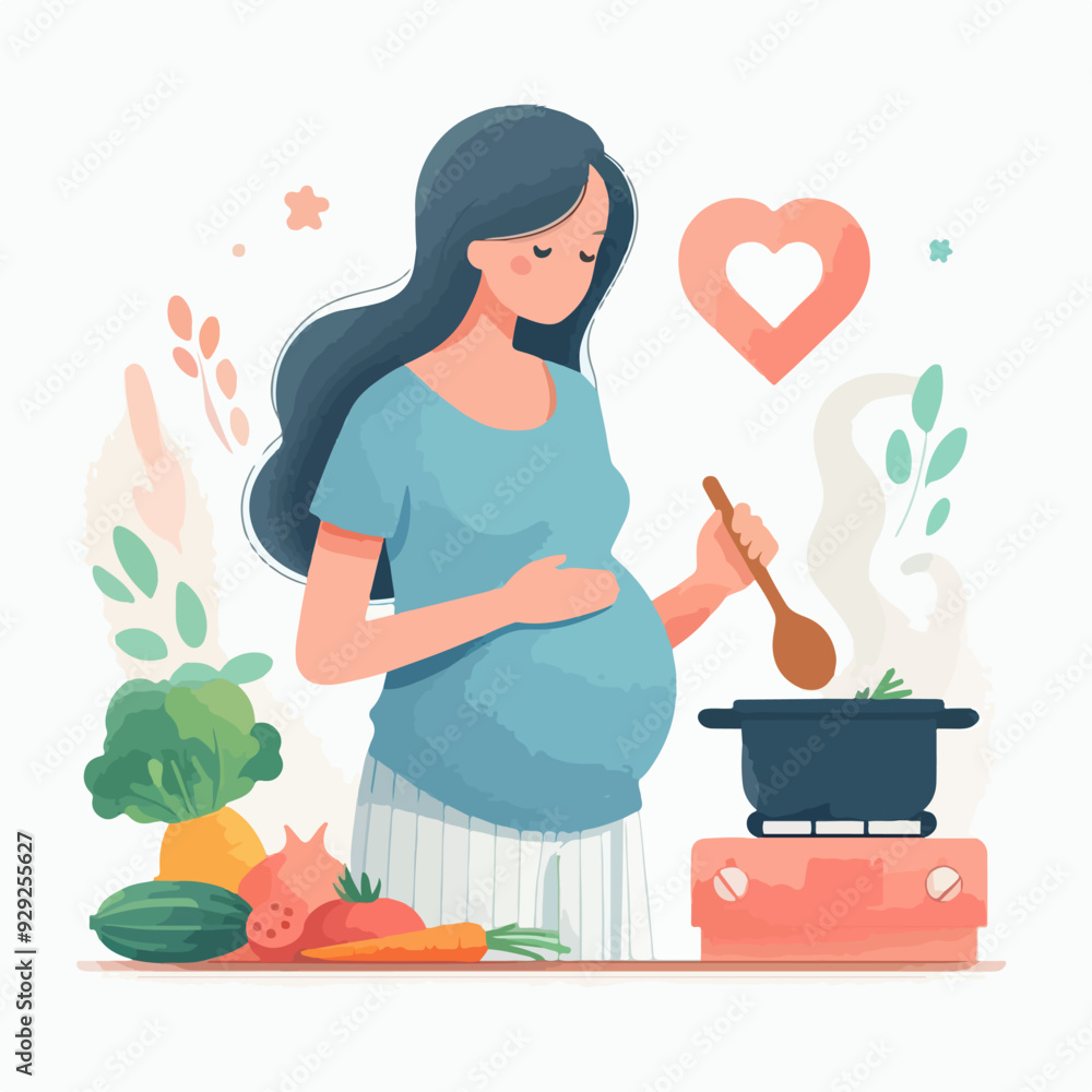 Canvas Prints pregnant woman cooking vector set