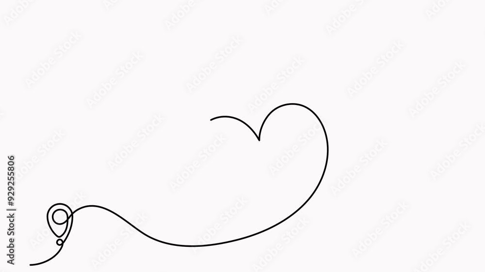 Poster animated airplane continuous line drawing with map pin pointer in heart shape. airplane flying with 