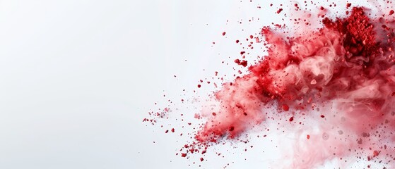 Fototapeta premium A red substance hovers against a white backdrop; a light blue sky lies in the distance