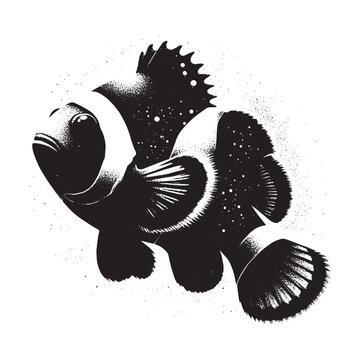 recommend clip art: silhouette of Clownfish filled with space and sci-fi element in rough drawing