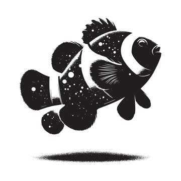recommend clip art: silhouette of Clownfish filled with space and sci-fi element in rough drawing