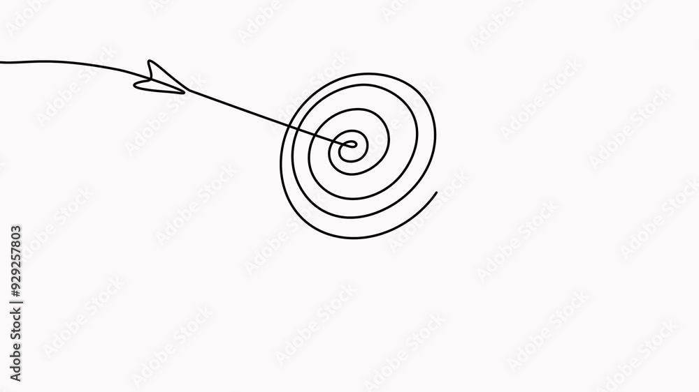 Poster target with arrow continuous line drawing animated video. hand drawn linear goal circle.