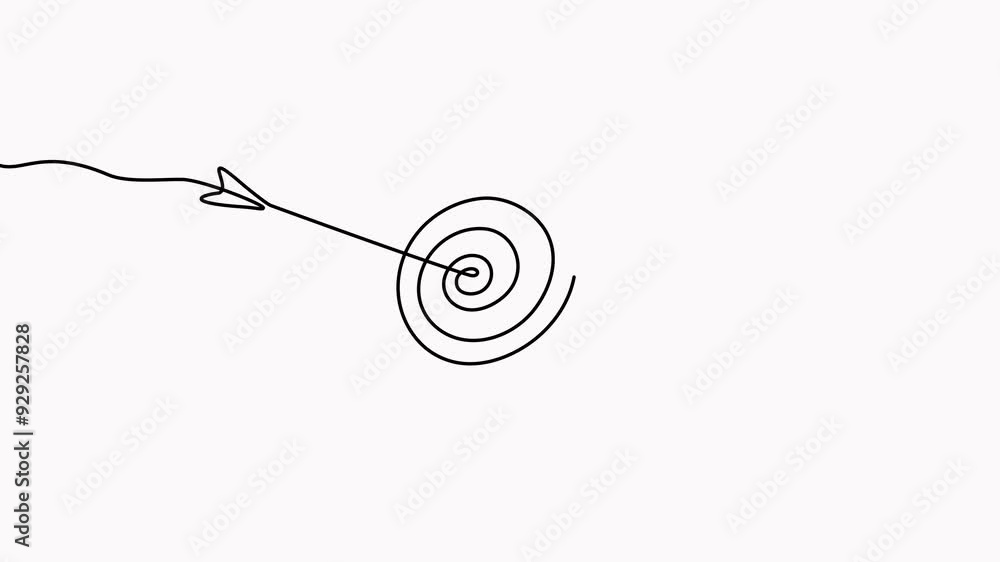Poster target with arrow continuous line drawing animated video. hand drawn linear goal circle.