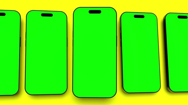 Animated smartphone composition with bluescreens for mockup with yellow backdrop