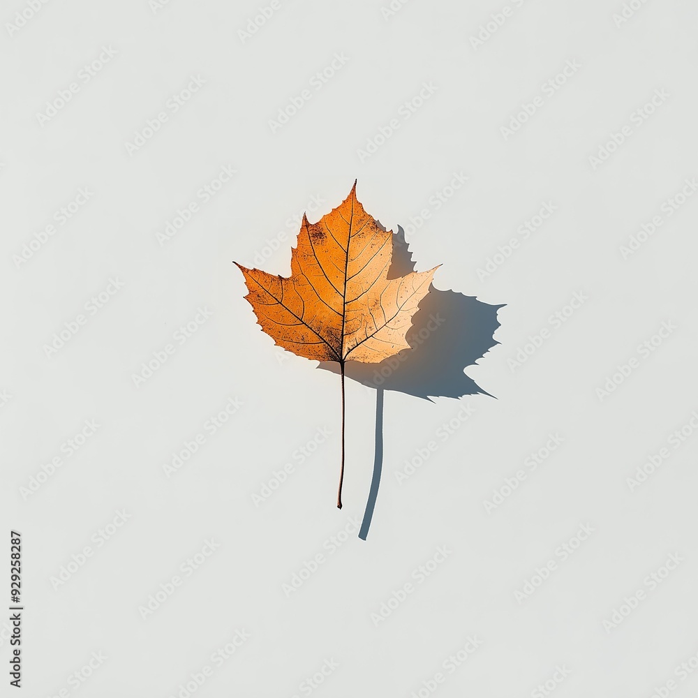 Canvas Prints Single orange maple leaf with shadow on white background. Minimalist autumn concept.