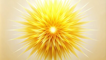 Fototapeta premium Vibrant yellow starburst radiates energy with delicate, feathery tendrils extending outward, casting a warm, sunny glow against a soft, creamy white background.