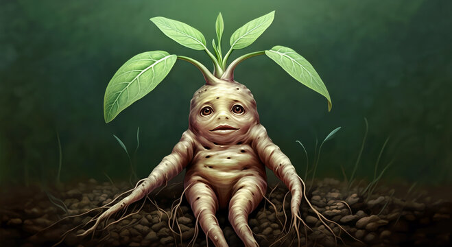 A mandrake root transformed into an animated character.