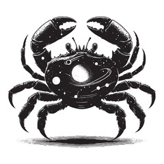 silhouette of Crab filled with space and sci-fi element in rough drawing