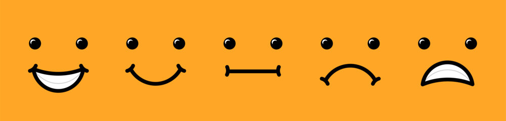 Reaction, Face, emoticon with emotions from happy to sad, emotion of the face depicted on a bright orange background vector