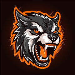 Wolf logo. Evil wolf logo. Snarling wolf head for design. Vector illustration for team mascot design, print, tattoo. Sports design.
