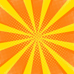 Vintage square pop art yellow background. Banner vector illustration. Template for comic style design. Halftone rays. Vector graphics.