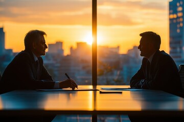 Wise Strategic Adviser Providing Long-Term Business Guidance to CEO in Boardroom Silhouette