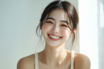 Beautiful young Asian woman smiling and happy created with Generative AI