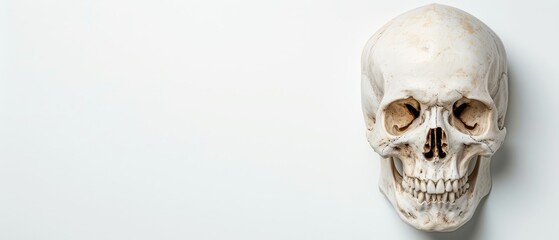  A human skull, tightly framed against a pristine white backdrop, with the original image copied and positioned bottom right for reference