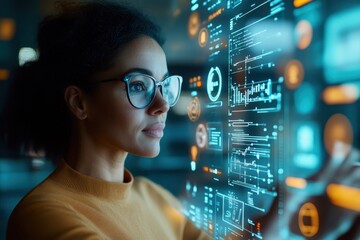 Experienced Digital Marketing Adviser Creating Brand Awareness Campaign in Futuristic Digital Agency Setting