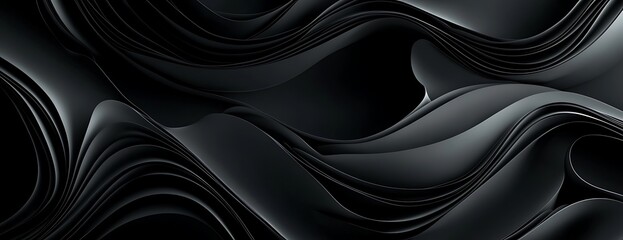 Fototapeta premium Abstract black wavy background with depth and texture.