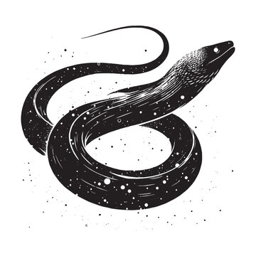 recommend clip art: silhouette of Eel filled with space and sci-fi element in rough drawing