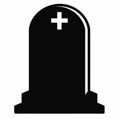 Obraz premium Tombstone front facing silhouette line art vector illustration