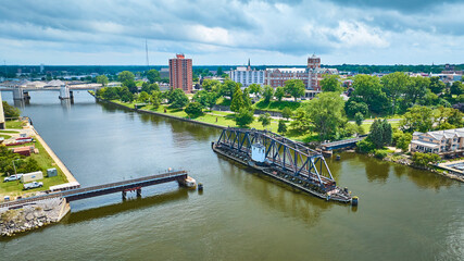 Aerial Swing Bridge Over St. Joseph River Urban Landscape