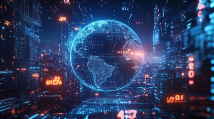 Obraz premium Digital Globe and Cityscape